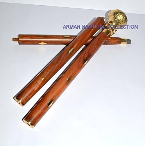 VINTAGE ROUND BRASS DESIGNER HANDLE WALKING STICKS &amp; CANES FOR MEN AND WOMEN