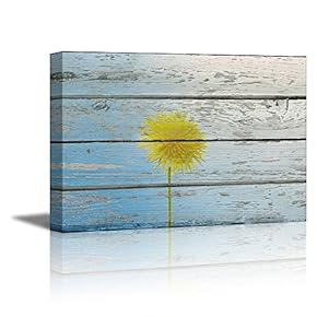 Canvas Prints Wall Art - Retro Style Flower on Sky Blue Vintage Wood Background Rustic Home Decoration - 12" x 18"