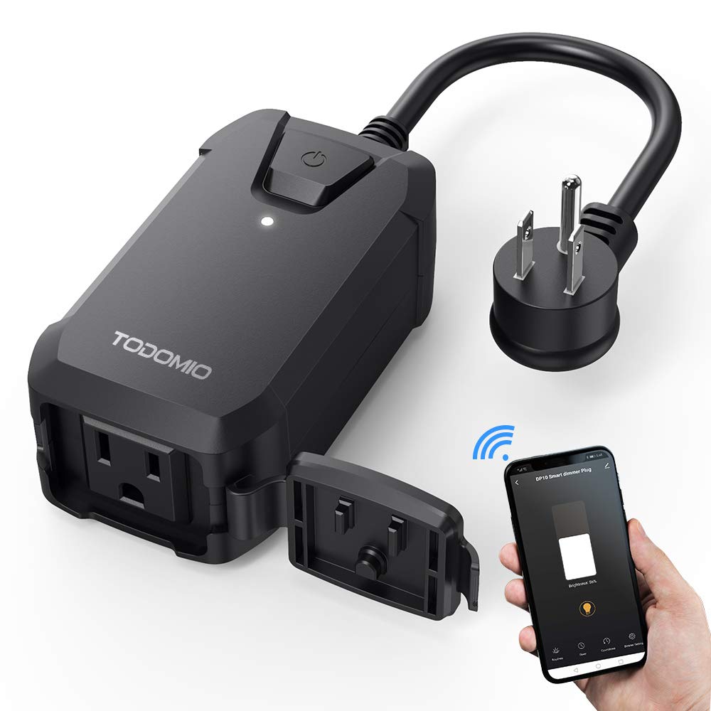 Smart Dimmer Plug, Outdoor Plug-in Dimmer for Dimmable LED String Lights, Works with Alexa and Google Home, WiFi Outlet Remote Control Dimming 400W, IP44 Waterproof