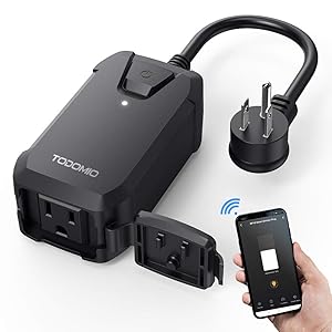 Smart Dimmer Plug, Outdoor Plug-in Dimmer for Dimmable LED String Lights, Works with Alexa and Google Home, WiFi Outlet Remote Control Dimming 400W, IP44 Waterproof