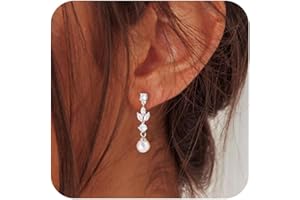 SELSHE SELSHE Dangle Earrings for Women, 14k Gold Plated Pearl Drop Earring Dainty Gold Earrings for Women Trendy Cute Prom Bridal Earring Long Wedding Pearl Earring Formal Jewelry