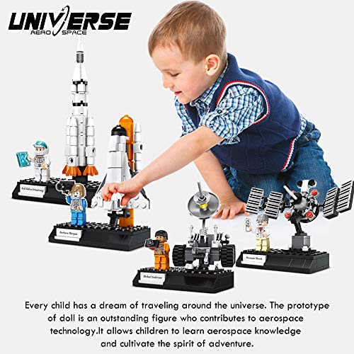 KWANITHINK Space Building Block Toys for Kids, 4 in 1 Space Construction Toys with Rocket, Satellite Lunar Lander and Astronaut, STEM Educational Toys for Boys and Girls