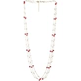 Women's Long Beaded Necklace, Pearls, Statement Necklace Three-Strand 18K Gold-Plated Chains