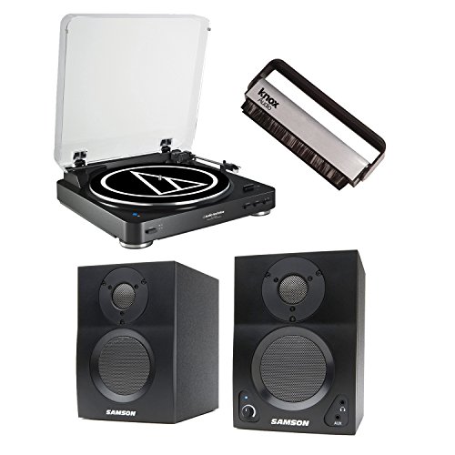 Audio-Technica AT-LP60BK-BT Bluetooth Automatic Turntable w / Samson BT3 Active 2-way Bluetooth Monitors