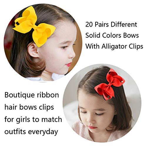 40pcs 4.5" Hair Bows Clips Grosgrain Ribbon Bows Hair Alligator Clips Hair Barrettes Hair Accessories for Baby Girls Toddler Infants Kids 20 Colors in Pairs