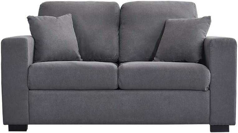 Inwellhome Linen Fabric 2 Seater Sofa, Bedroom Living Room Corner Group Sofa Settee Recliner Couch with 2 Back Cushions - Removable & Washable Cushion Covers, Grey