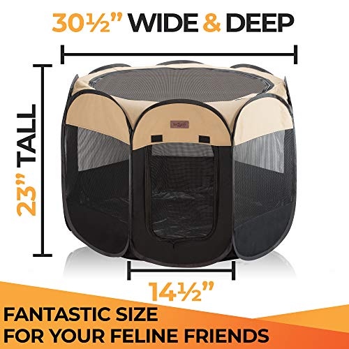 Easyology Pet Playpen for Indoor Cats and Small Dogs - 23â€ Tall x 30â€ Wide - Claw-Proof Mesh, Thick Zippered Foldable Pet Playpen - Travel Cat Kennel/Cat Crate with 10 Second Setup - Animal Playpen