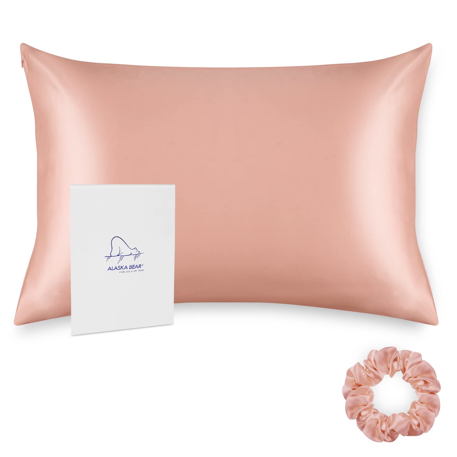 ALASKA BEAR - Natural Silk Pillowcase, Hypoallergenic, 19 momme, 600 thread count 100 percent Mulberry Silk, Standard Size 50x75 cm with hidden zipper(Dusty Pink)