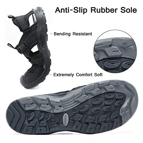 AMIDEWA Mens Outdoor Sandals Closed Toe Adjustable Hiking Sport Beach Water Shoes for Athletic Fisherman Beach Walking - Black - 11