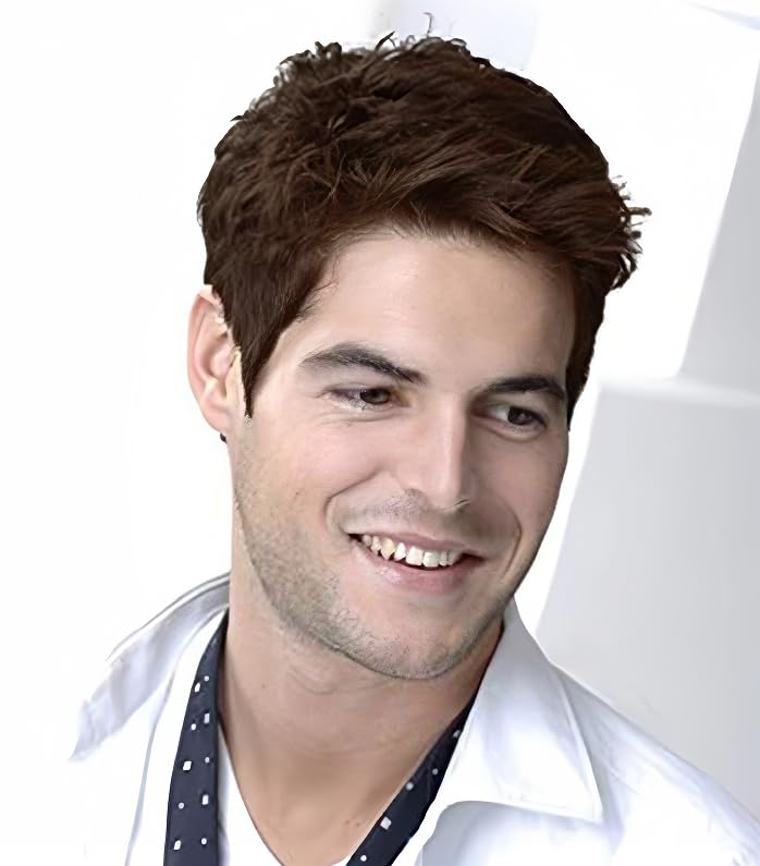 Siudus Mens Short Dark Brown Wigs Natural Replacement Synthetic Hair Wig for Daily Use — image 1