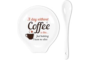 Uhealik Funny Coffee Colored Ceramic Coffee Spoon Holder-Coffee Spoon Rest -Coffee Station Decor Coffee Bar Accessories-Coffee Lovers Gift for Women and Men (Without Coffee is Like Just Kidding)