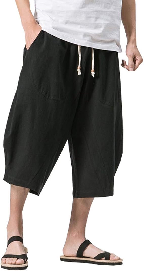Amazon Aragon 夏服 サルエルパンツ メンズ 袴パンツ 7分丈 夏 クロップドパンツ 調整紐 ズボン ショートパンツ ポケット付き ハーフパンツゆったり 無地 ミディアムパンツ 通販