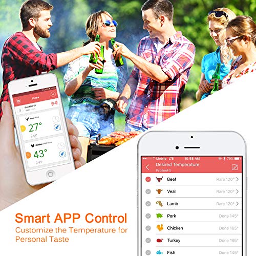 Bluetooth BBQ Meat Thermometer, Wireless Grilling Cooking Food Thermometer with APP for Smoker Kitchen Oven, 2 Stainless Steel Probes, Support iOS & Android - Thumbnail 2