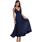 Hotexy Women's Pleated Bridesmaid Dresses for Wedding V Neck Adjustable Straps Maxi Formal Party Dress