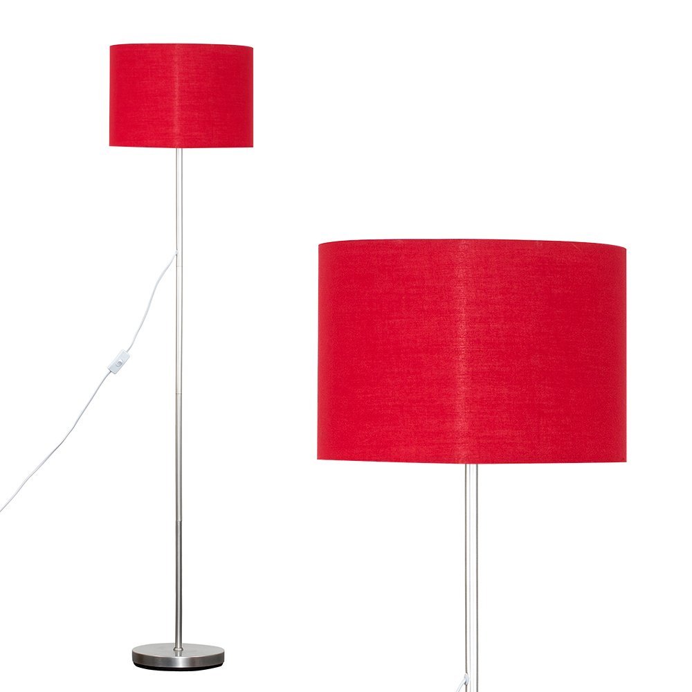 Modern Standard Floor Lamp in a Brushed Chrome Finish with a Red