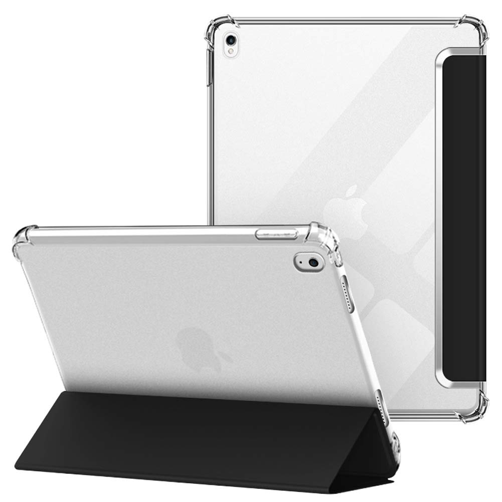 VAGHVEO Case for iPad Air 3 2019 / Pro 10.5 Inch 2017, Flexible Soft Transparent TPU Protective Shockproof Back Cover, Lightweight Tri-fold Stand Smart Shell Resistant Impact Clear Cases, Black