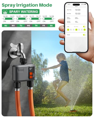 johgee 2 Way WiFi Irrigation Timer with RF 300M Technology, WiFi Irrigation Control, Compatible with Alexa & App, Watering Timer with 2 Modes & Rain Delay for Garden, Lawn
