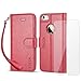 iPhone 5/5S/SE Case, TUCCH Leather Wallet Case, Premium [Slim Fit] [Wrist Strap]Flip Book Case Cover with Stand & Credit Card Compartments [Magnetic Clasp] for iPhone SE and iPhone 5/5S, Red