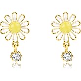 SLUYNZ 925 Sterling Silver CZ Flower Stud Earrings for Women Teens Daisy Flower Stud Earrings Summer Spring