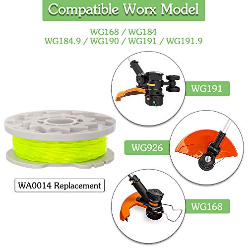 FutureWay String Trimmer Replacement Spool Line 0.080â€ Compatible with Worx WA0014 WG168 WG184 WG190 WG191, Weed Eater String Autofeed WA0037 Cap, Cordless Trimmer Edger Line 20ft, 6 Spools + 1 Cap
