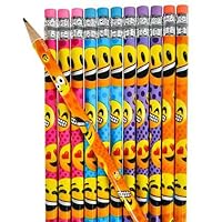 12 Emoji Wooden Pencil Erasers Emoticon Party Favor 7.5" - Play Kreative TM (Emoji)