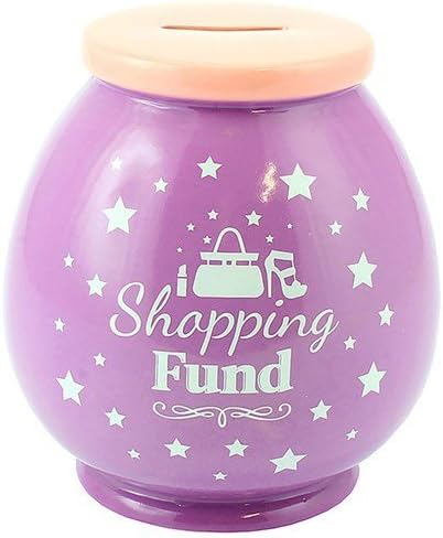 Money Pots "Shopping Fund" Ceramic Fun Novelty Money Box Jar