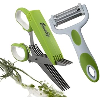 Amazon Com Herb Scissors And Multipurpose Peeler 5 Sharp Blades