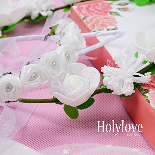 Flower Car Ear Headband Hair Wreath for Women Photography Weddings Festival Party Garland Crown Headpiece White 2pcs - HLH1 - Thumbnail 5