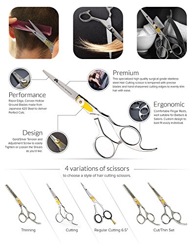 Equinox-Professional-Razor-Edge-Series-Hair-Cutting-and-ThinningTexturizing-ScissorsShears-Set-65-Overall-Length-with-Fine-Adjustment-Tension-Screw-Japanese-Stainless-Steel