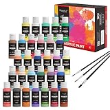 Magicfly 30 Colors Acrylic Paint Set (2fl oz/60ml Each), Non-Toxic Craft Paints with 3 Brushes, for Multi-Surface Paint on Canvas, Paper, Wood, Stone, Ceramic and Model