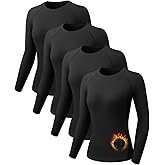Mexholin 4 Pack Thermal Long Sleeve Shirts for Women Fleece Lined Thermal Underwear Tops Basic Compression Shirts