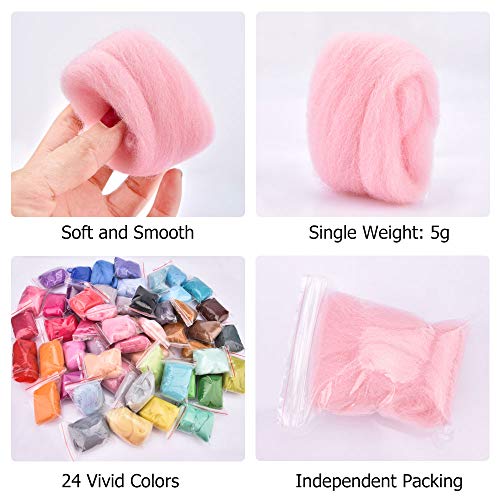 Needle Felting Starter Kit 24 Colors Wool Roving Kit Felting Basic Kit with Instruction & Gift Bag (5g/Color) - Thumbnail 2