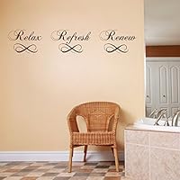 Relax Refresh Renew Wall Decal Bathroom Wall Sticker Home Decor Elegant Vinyl Lettering Bathtub Quote(Dark brown,xs)