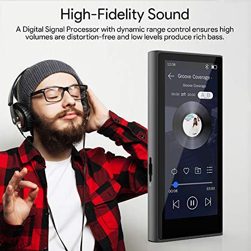 AKAMATE Mp3 Player, Music Player with Bluetooth 5.0, 3.5" Full Touchscreen, 8GB Player with 1080P HD Video, One Click Recording, Built-in Speaker, HiFi Lossless Sound, E-Book, Support up to 128GB