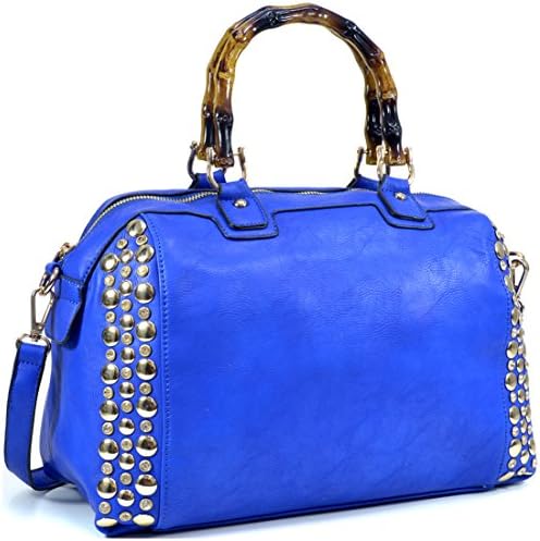 Rhinestone Studded Bamboo Handle Flat Bottom Bag with Shoulder Strap