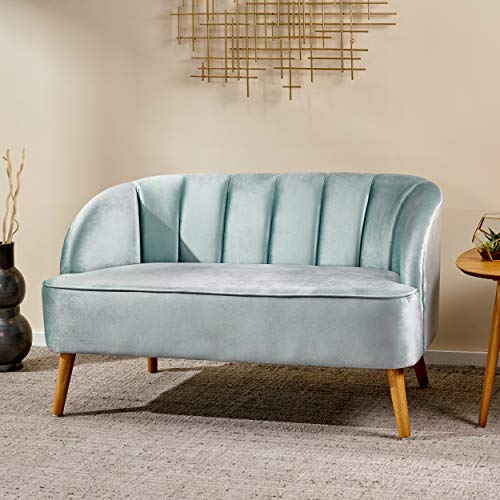 Christopher Knight Home Amaia Modern Velvet Sofa, Seafoam Blue / Walnut