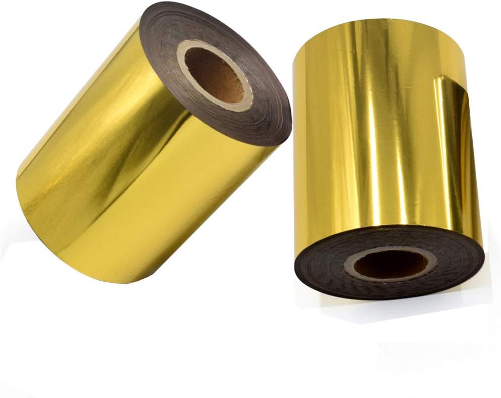 2 Rolls Gold Hot Foil Stamping Paper 3" x 400ft PU Heat Transfer Anodized Gilded Paper for Hot