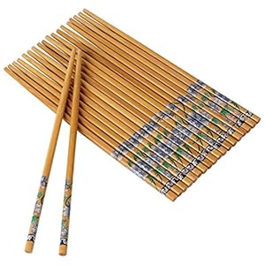 RIANZ Set of 10 Pairs Designer Natural Round Bamboo Reusable Chopsticks, Size 9.5 Inch (Color and Design May Vary)