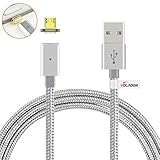 VOLADOR Magnetic Micro USB Charging Cable, 2.0A High Speed USB Cord with LED Status Indicator 3.9ft Braided USB Sync Cable for Samsung Huawei HTC LG and More (Silver)