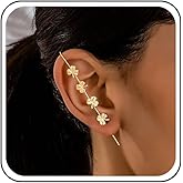 Sttiafay Leaf Ear Wrap Hook Earrings Gold Leaf Ear Crawler Earrings Vintage Ear Cuff Climber Hook Earring Leaves Stud Earring Jewelry for Women