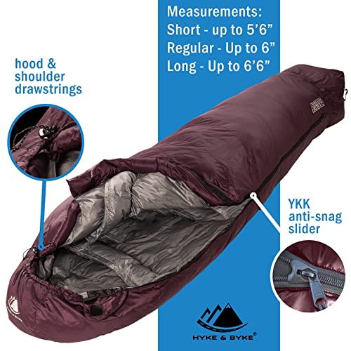Hyke & Byke Katahdin 32F 15 0F 625 Fill Power Hydrophobic Sleeping Bag