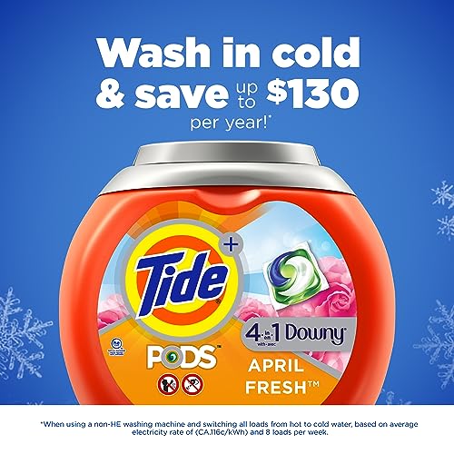 Tide PODS Plus Downy 4 in 1 HE Turbo Laundry Detergent Soap Pods, April Fresh Scent, 61 Count Tub - Packaging May Vary