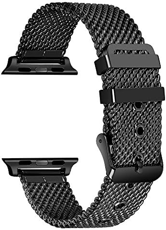 Vaiseke Milanese Loop Stainless Watch Bands for Apple Watch Series 2 Series 1 Stainless Steel Classic Buckle (Black With Hole 42mm)