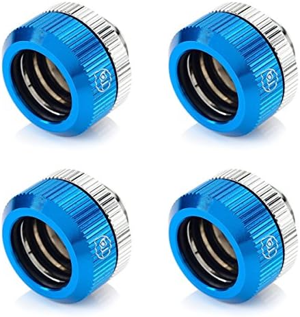 Bitspower Touchaqua G1/4" Dual O-Ring Tighten Fitting for 14mm OD Hard Tubing (for Use with Bitspower Rigid Tubing Only), Blue, 4-Pack