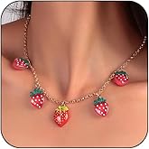 Atiptu Red Strawberry Pendant Necklace for Women Funny Starwberry Fruit Choker Necklace 14K Gold Sparkling Dripping Strawberry Necklace Trendy Strawberry Jewelry for Women