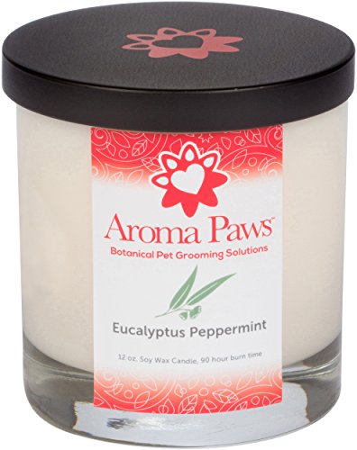 Aroma PawsScented Candle in Reusable Jar - Handcrafted Odor Eliminating Candle for Pets - Pet-Friendly and Non-Toxic Soy Candle - Burns up to 90 Hours - Eucalyptus Peppermint