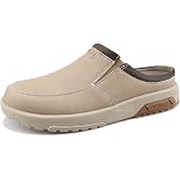 YONGJIA Men's Slip On Loafers Leather Orthopedic Slippers Casual Arch Support Plantar Fasciitis Lightweight Indoor Outdoor House Shoes
