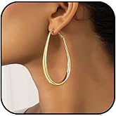 Chunky Large Oval Hoop Earrings for Women Sparkly Gold Teardrop Dangle Earrings Thick Bold Silver Hoop Drop Earrings Oval Stainless Steel Hoop Earrings Fashion Costume Jewelry Accessories
