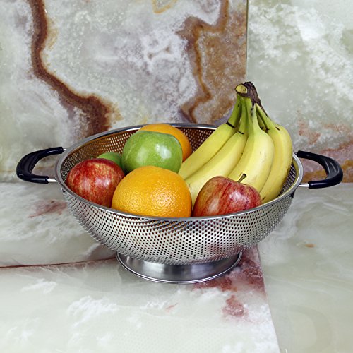 U.S. Kitchen Supply 5 Quart 11" Stainless Steel Micro Perforated Colander Strainer Basket with Coated Heat Resistant Wide Handles - Bowl to Strain, Drain, Rinse, Steam or Cook Vegetables & Pasta - Thumbnail 3