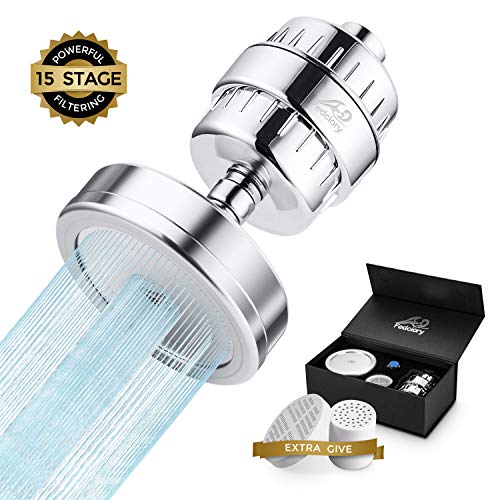 Luxury Shower Head Set with High Output 15 Stage Hard Water Softener - Universal Shower System Removes Chlorine and Harmful Substances - Solution for Dry Skin & Hair Loss - 2 Additional Cartridges